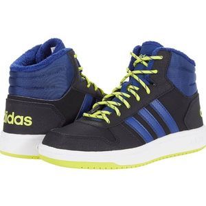 Adidas Hoops 2.0 K #GZ7797 Sneaker Nwt Black Blue Strip Neon Yellow